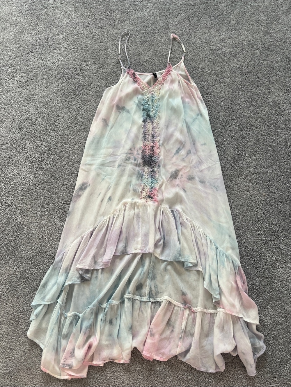 Raviya Pastel Tie-Dye Asymmetrical Ruffle Slip Dress